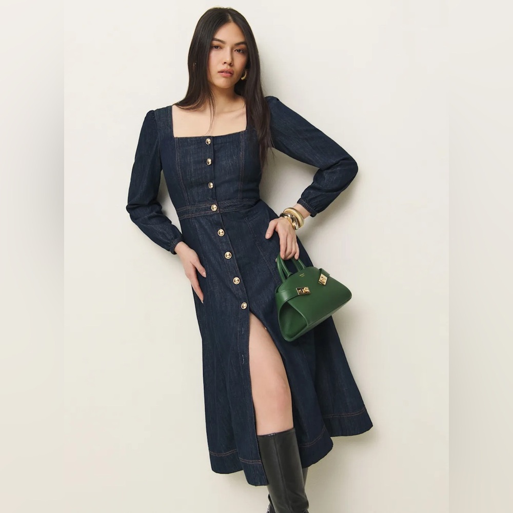 NEW Reformation Celeste Denim Midi Dress, Size 0